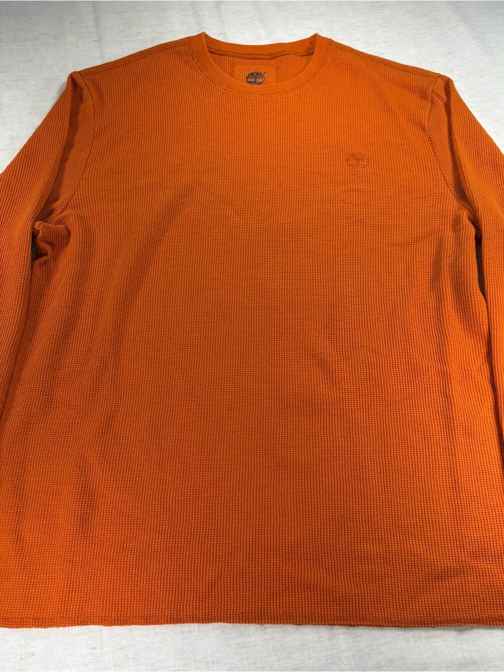 Timberland Men's Orange Waffle Crew Neck Long Sleeve Shirt
